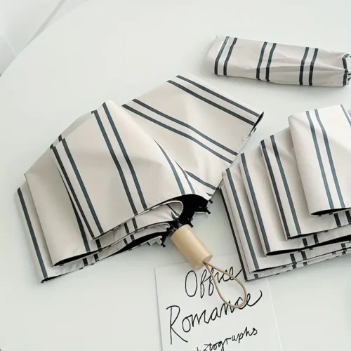 Green & White Striped Automatic Umbrella