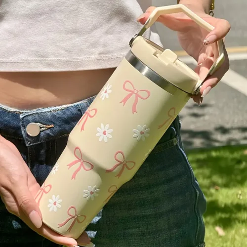 30Oz Insulated Water Bottle with Bow And Daisy Print