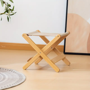 Elegant White Fabric & Light Brown Wooden Folding Chair