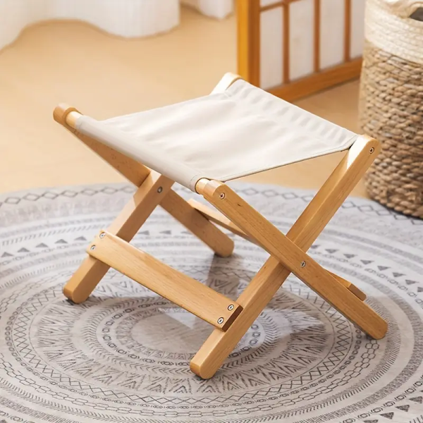 Elegant White Fabric & Light Brown Wooden Folding Chair