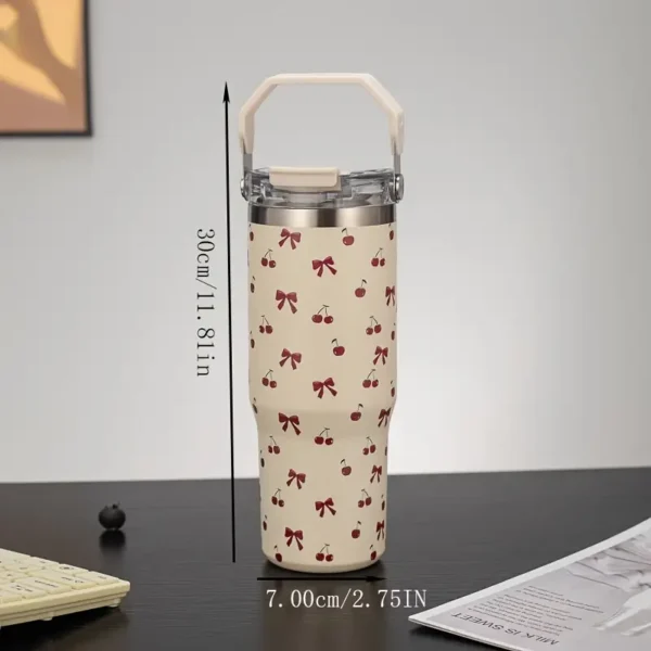 900ml/33.44oz Stainless Steel Insulated Water Bottle with Handle & Straw 