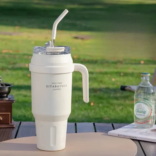 47.3oz Portable Insulated Tumbler With Handle And Straw Lid