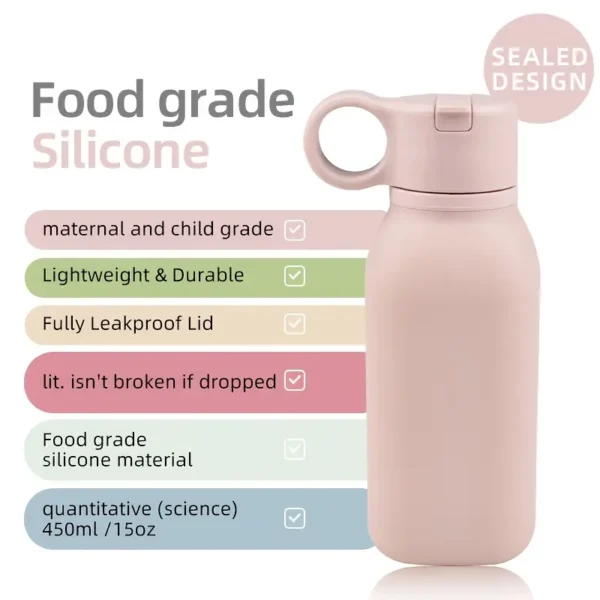 Leak-Proof Silicone Youngsters Water Bottle with Straw