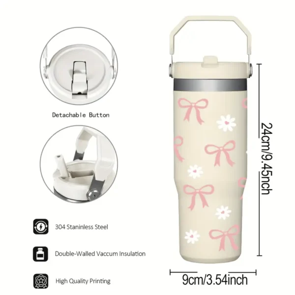 30Oz Insulated Water Bottle with Bow And Daisy Print