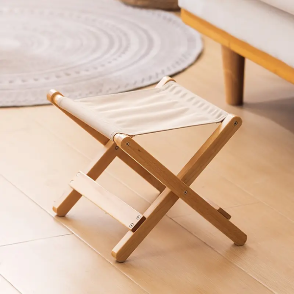 Elegant White Fabric & Light Brown Wooden Folding Chair