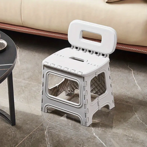 Portable Foldable Plastic Stool with Backrest - Gray