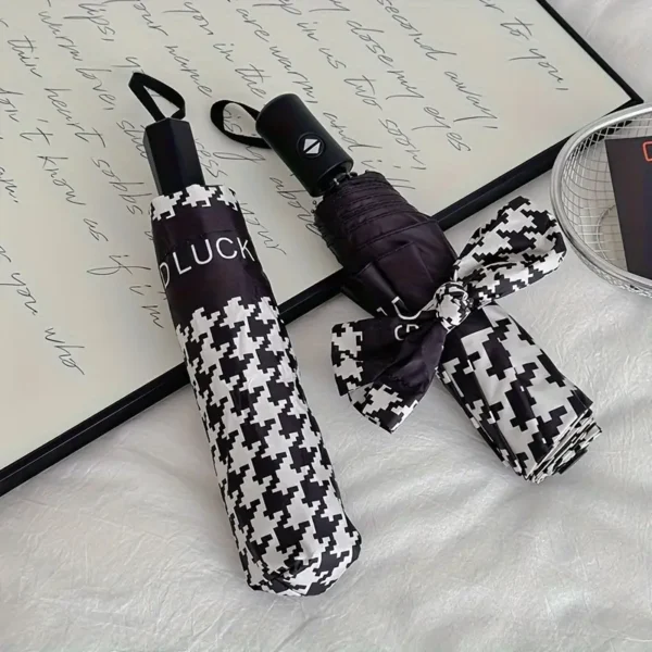 French Vintage Houndstooth Automatic Umbrella for Women
