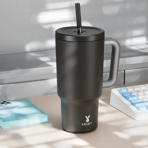 30oz Black Stainless Steel Tumbler with Handle