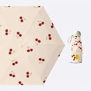 Adorable Cherry Print Folding Umbrella 