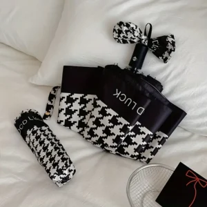French Vintage Houndstooth Automatic Umbrella for Women