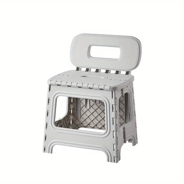 Portable Foldable Plastic Stool with Backrest - Gray
