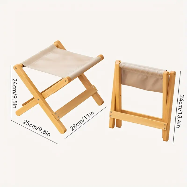 Elegant White Fabric & Light Brown Wooden Folding Chair
